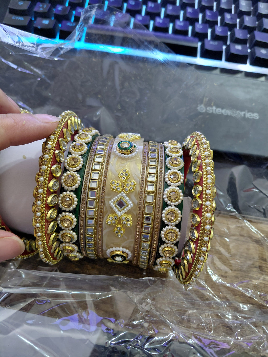 Hint Gelin Bilezik Seti – Kundan & İnci 2 Kol