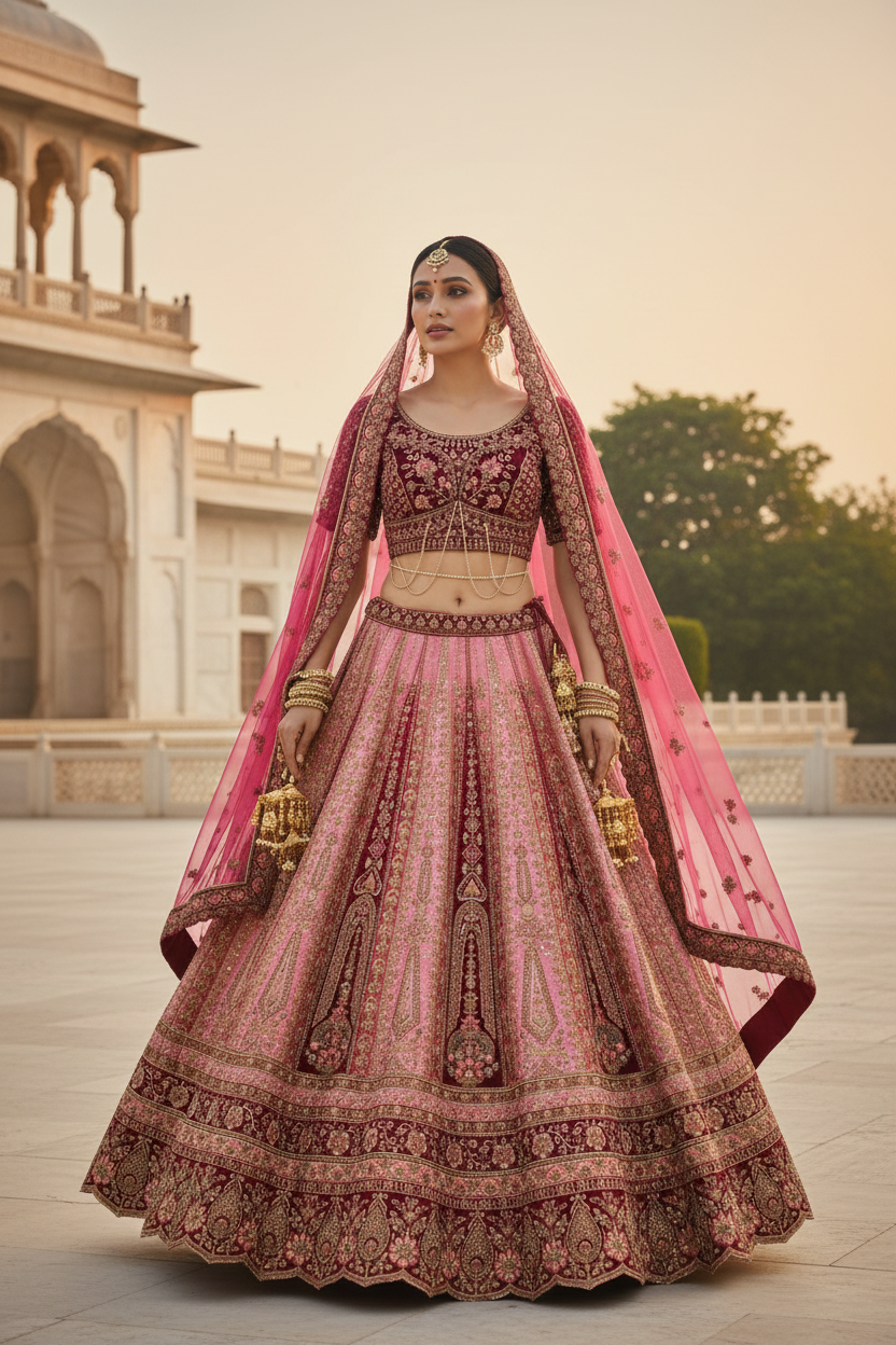 Bordo Bluz Kırmızı Pembe Etek Saray