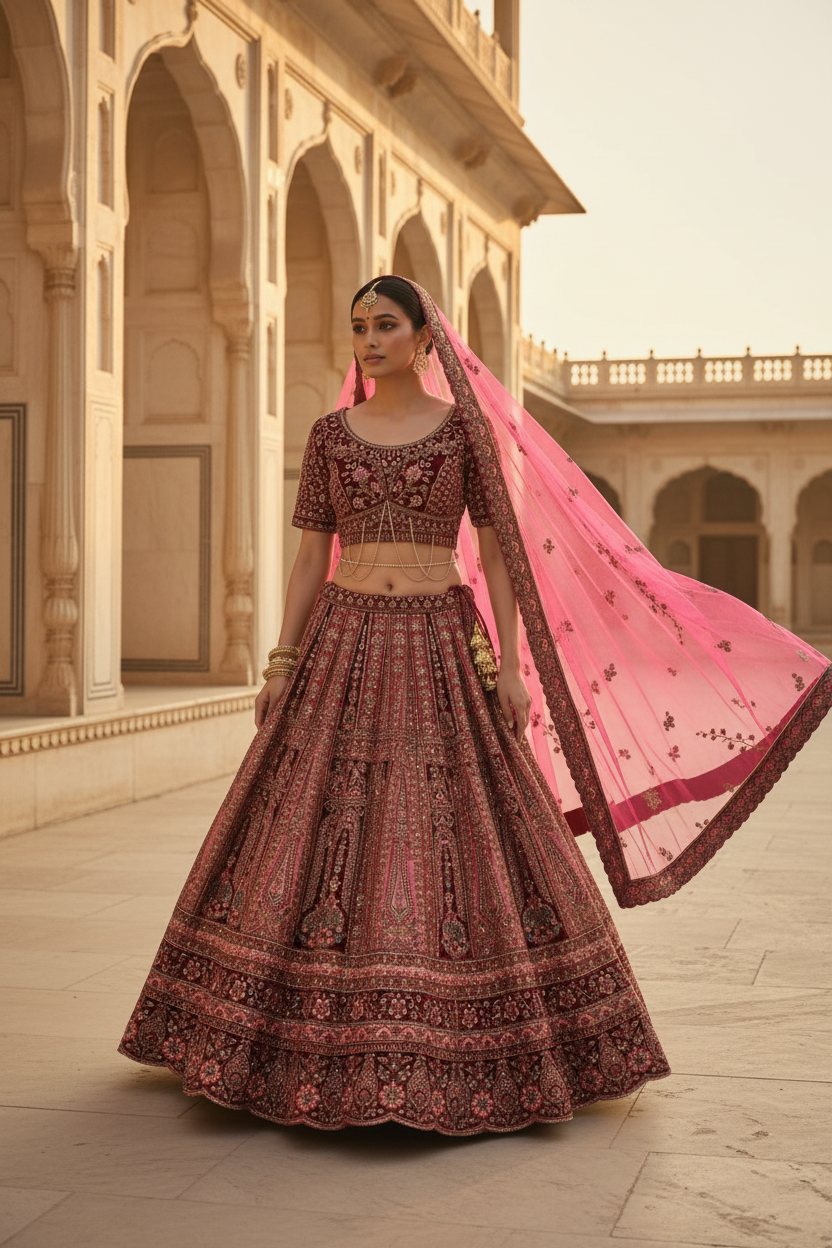 Bordo Lehenga Saray
