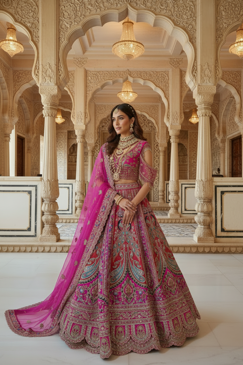 Fuşya Lehenga – Belirgin Şal