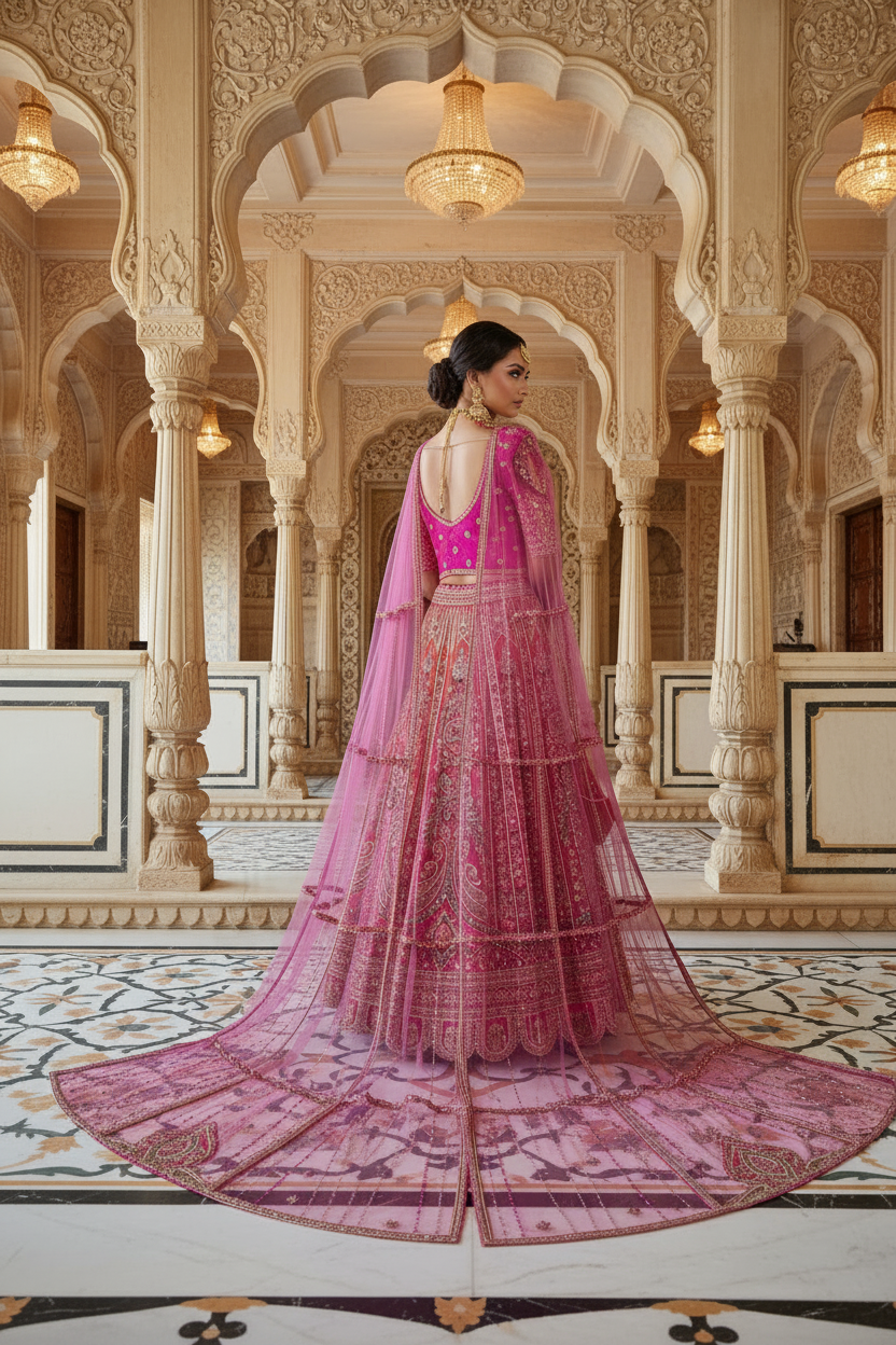 Fuşya Lehenga – Doğal Ten