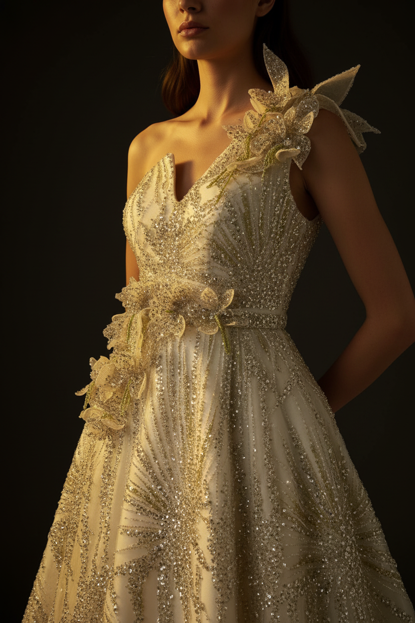 Crystal Celestial Couture Gown - waist and embroidered belt detail