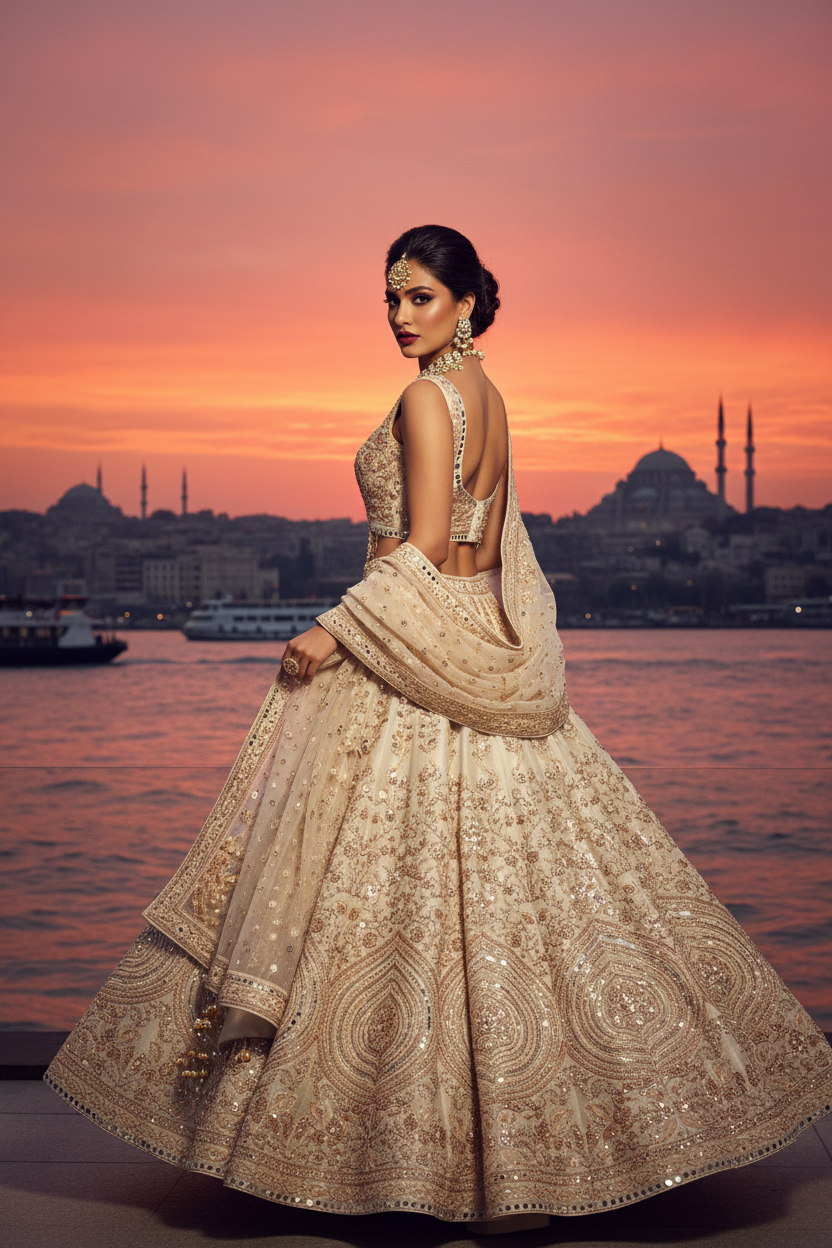Fildiş Lehenga – Boğaz Gün Batımı Arka Profil