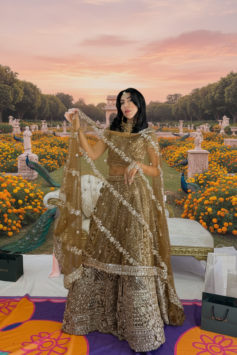 Gold bridal lehenga - Indian Garden Sunset