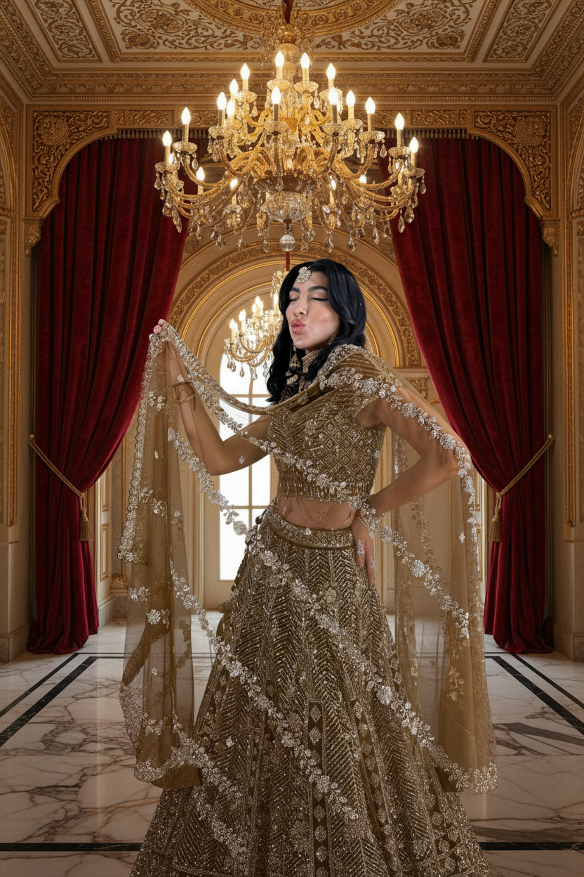 Gold bridal lehenga - Royal Palace Interior
