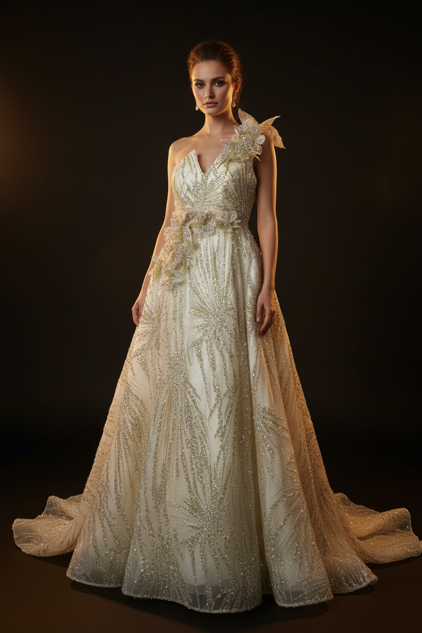 Crystal Celestial Couture Gown - cinematic editorial campaign shot on Turkish model