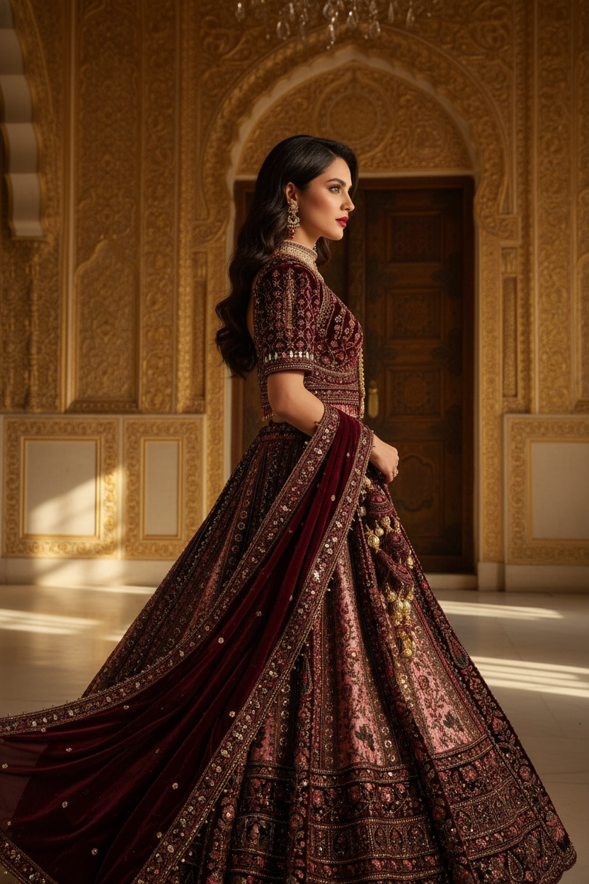 Bordo Lehenga – Türk Model Osmanlı Sarayı