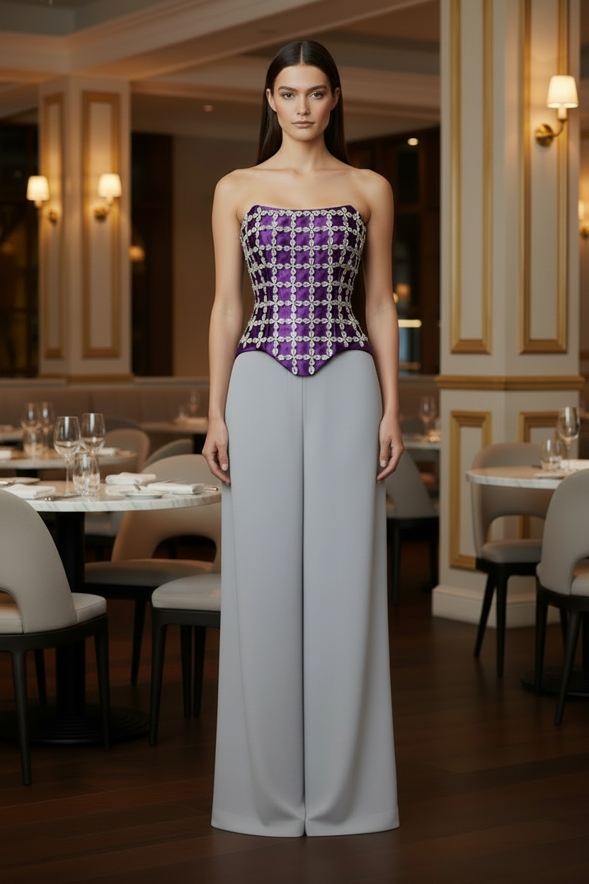 Mor Kristal Korseli Takım - Restoran