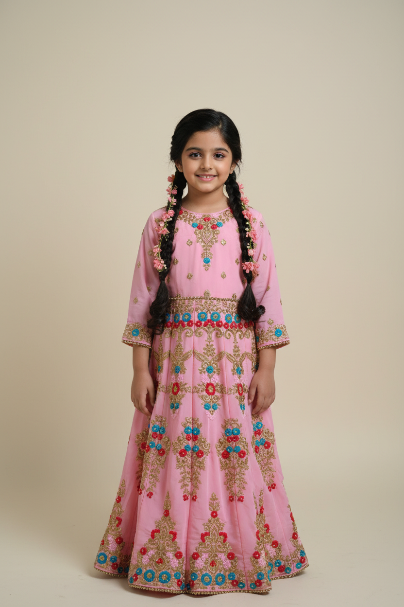 Pembe Anarkali - 3/4 Kol
