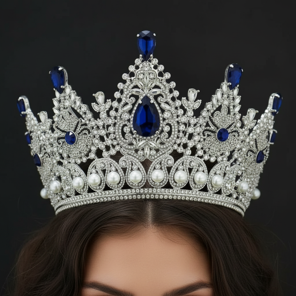 Tiara Yakın Çekim - Lacivert Taşlı Gümüş
